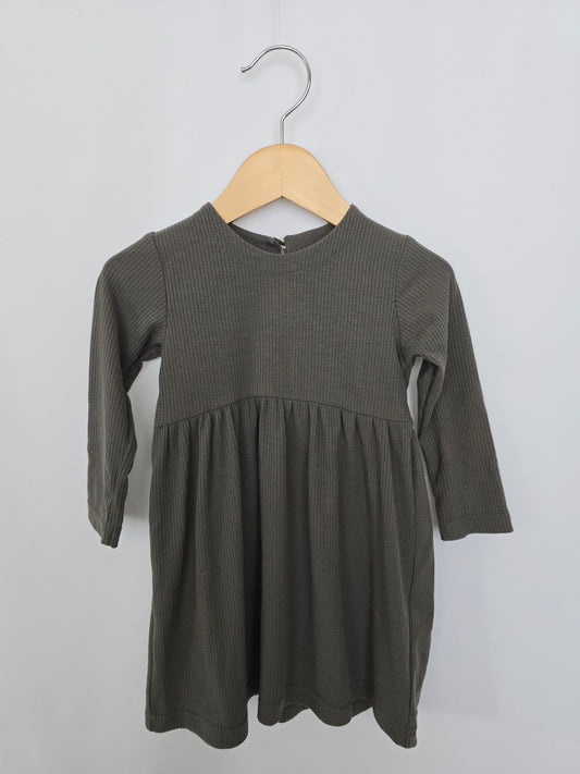 Mebie Baby Olive Ribbed Dress • 6-12 months