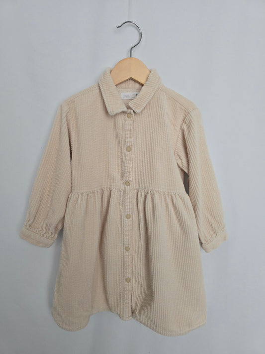 Zara Cream Cord  Empire Dress • 3-4 years