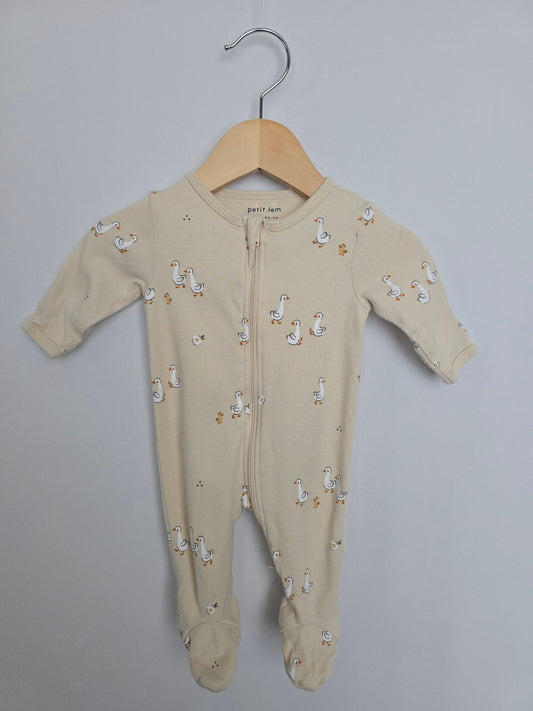 Petit Lem Organic Cotton Duckling Zip Footie • Newborn
