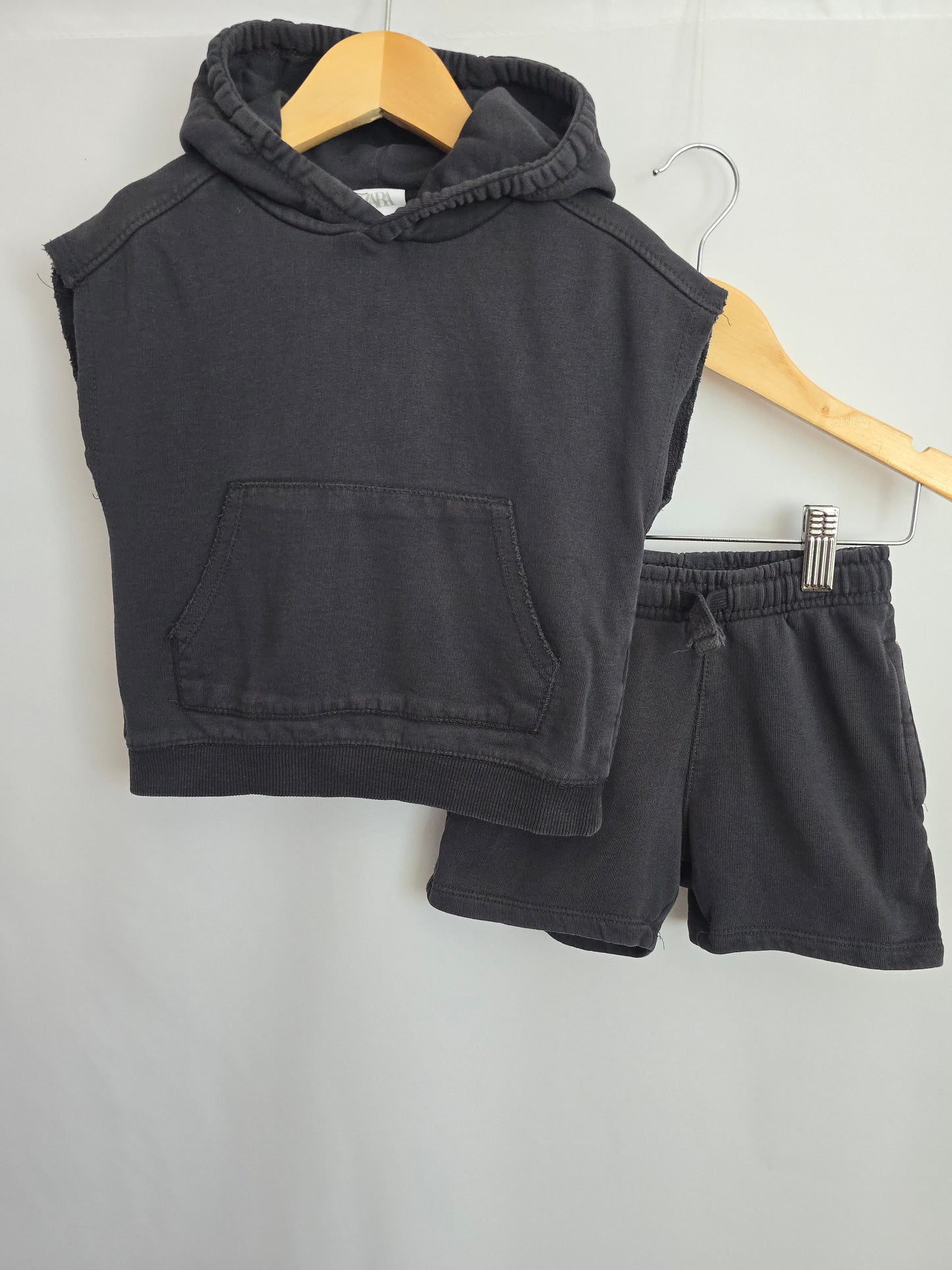 Zara Faded Black Cuttoff Hoodie & Shorts Set • 2-3 years