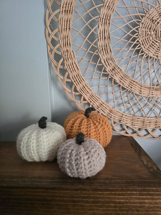 3 Pack Crochet Pumpkin Small, Medium, Large • Cream, Harvest Gold, Porcelain