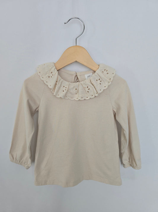 H&M Ivory Eyelet Collared Top • 12-18 months