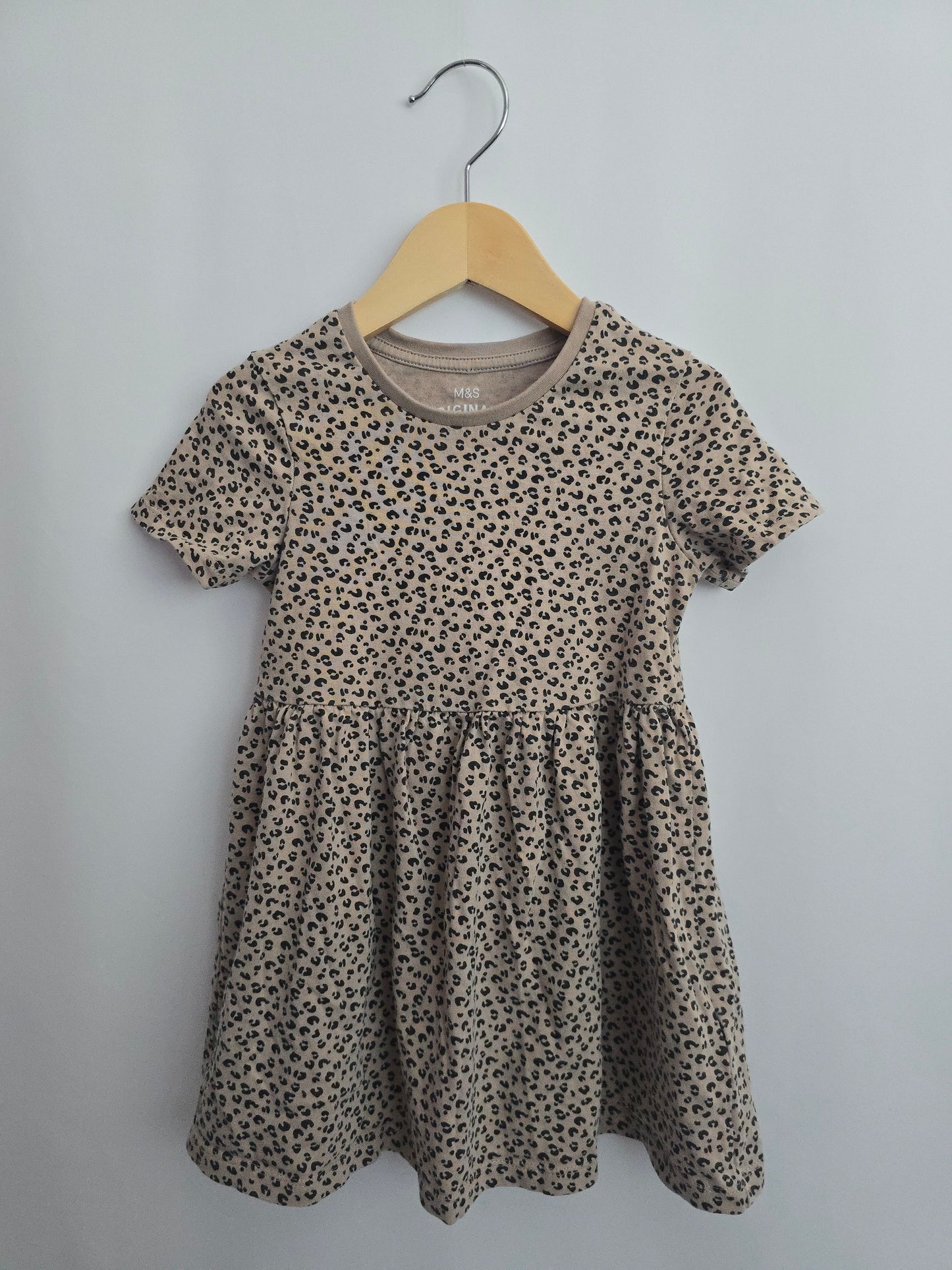 M&S Beige Leopard Dress • 3-4 years