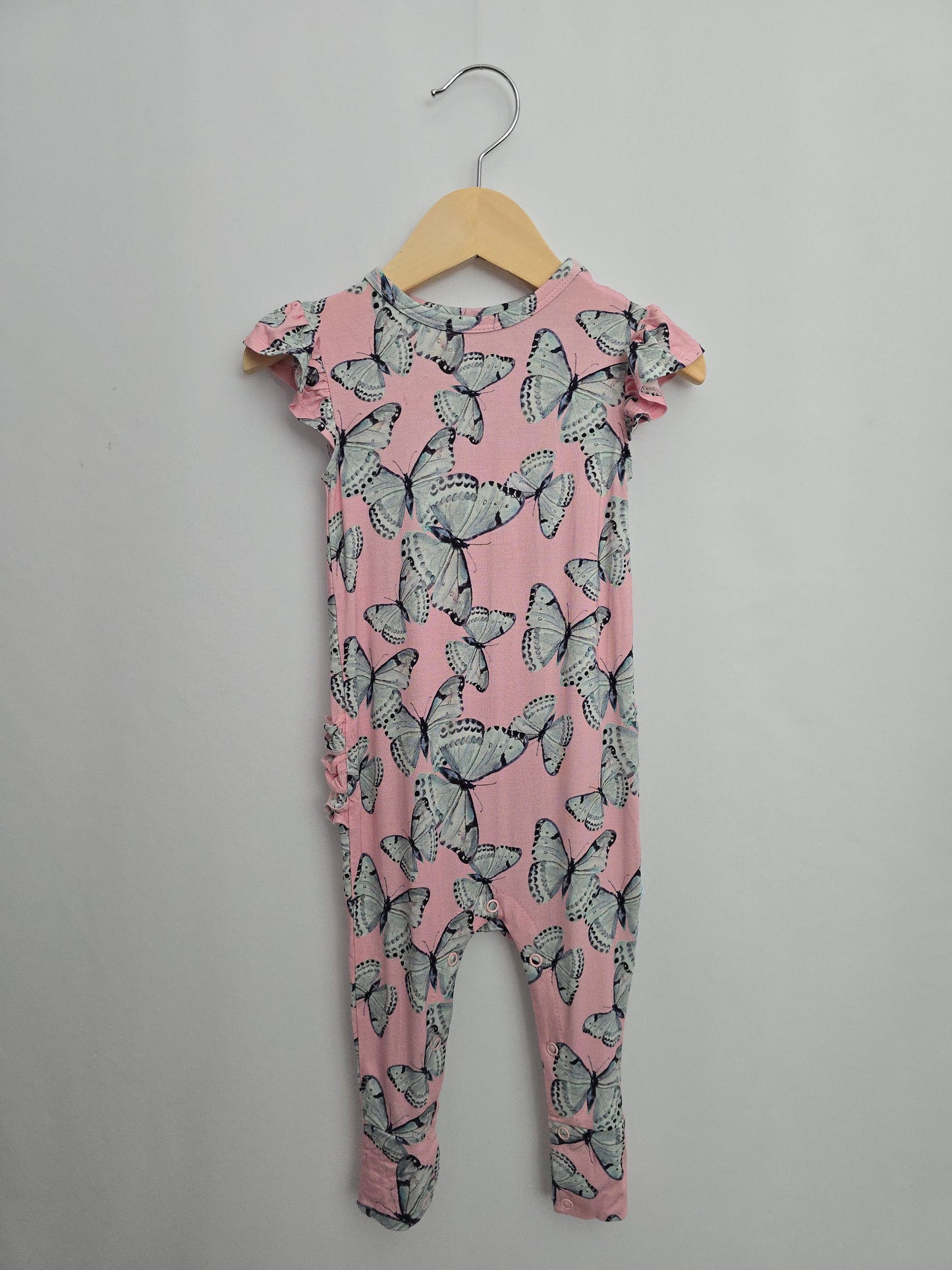 Posh Peanut Pink Butterfly Ruffle Bum Romper  • 12-18 months