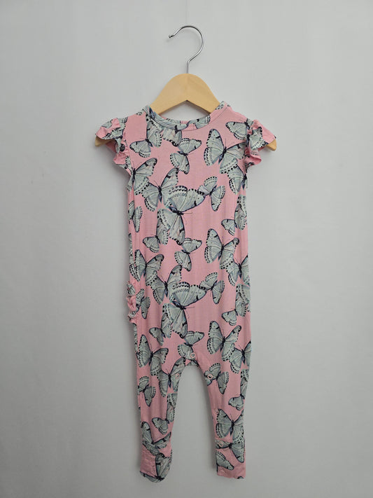 Posh Peanut Pink Butterfly Ruffle Bum Romper  • 12-18 months