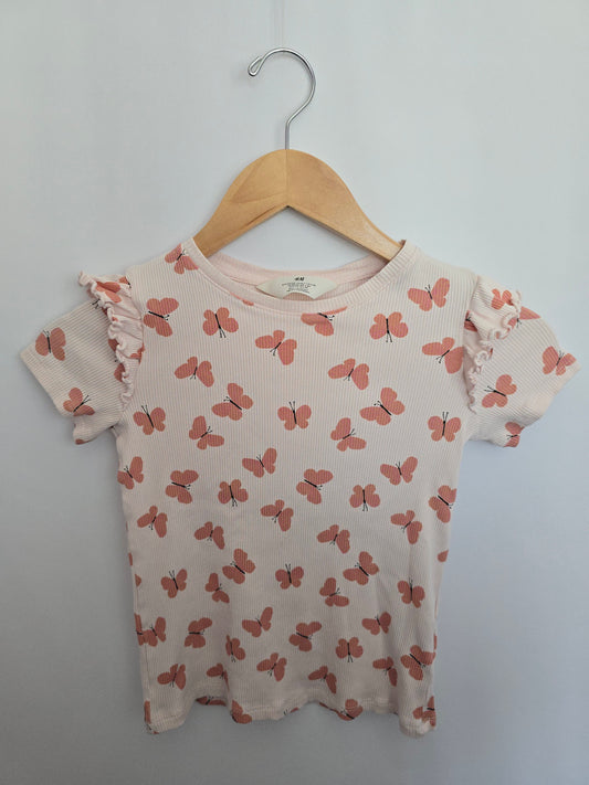H&M Light Pink Ribbed Butterfly Tee • 6-8 years