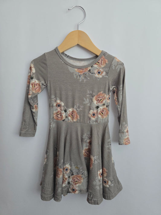 Belan J Grey Floral Twirl Dress • 18-24 months