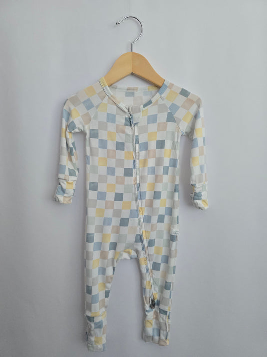 Loulou Lollipop Pastel Checkered Zip Romper • 3-6 months
