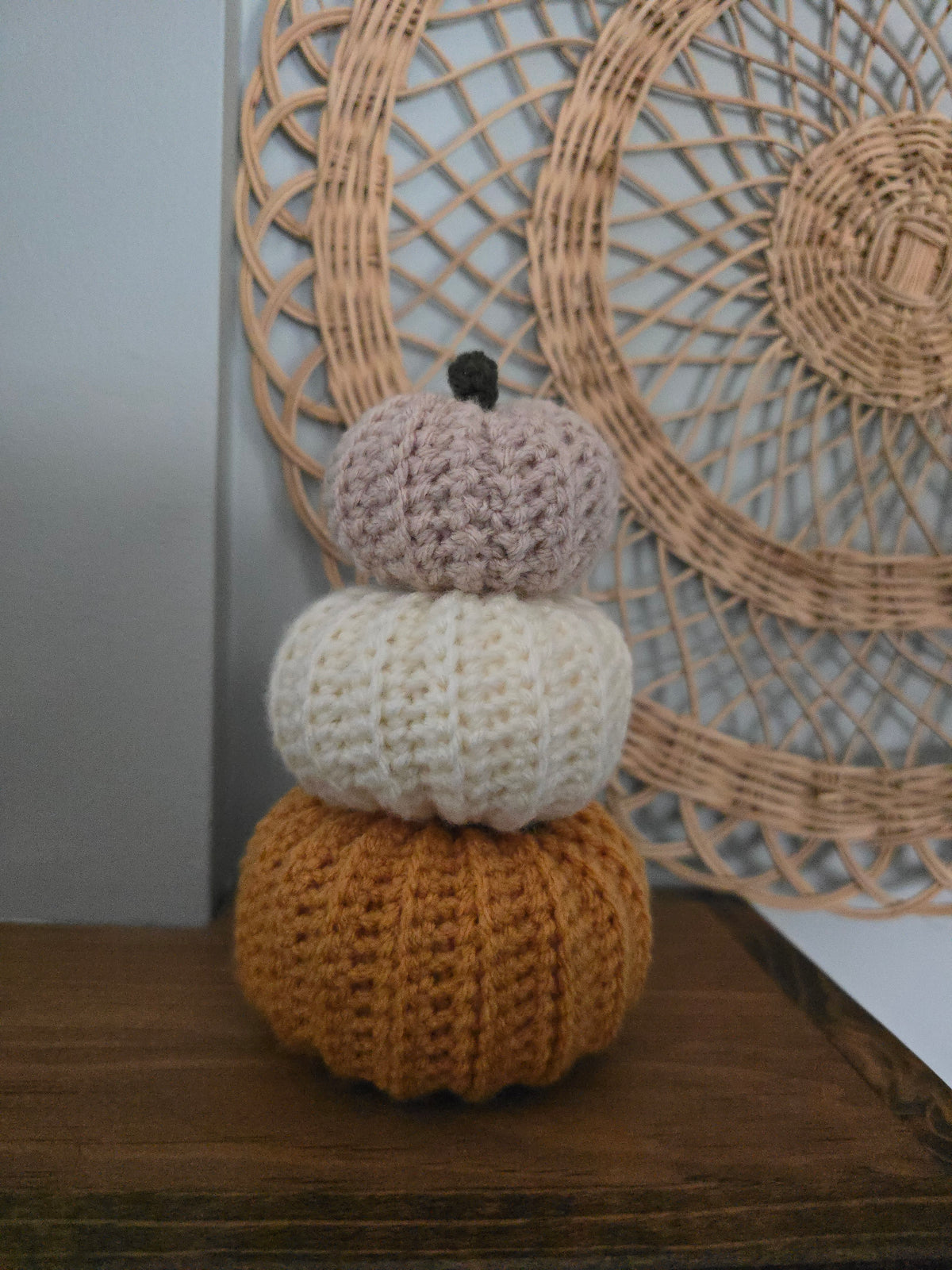 3 Pack Crochet Pumpkin Small, Medium, Large • Cream, Harvest Gold, Porcelain
