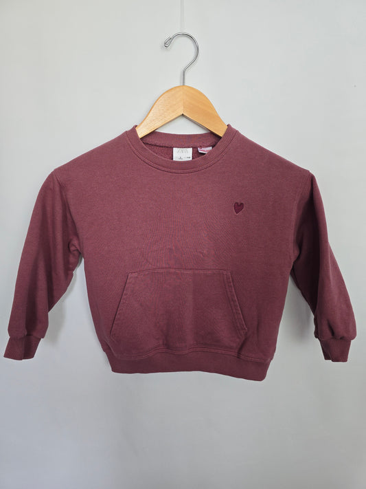 Zara Plum Heart Kangaroo Pocket Crewneck • 5 years