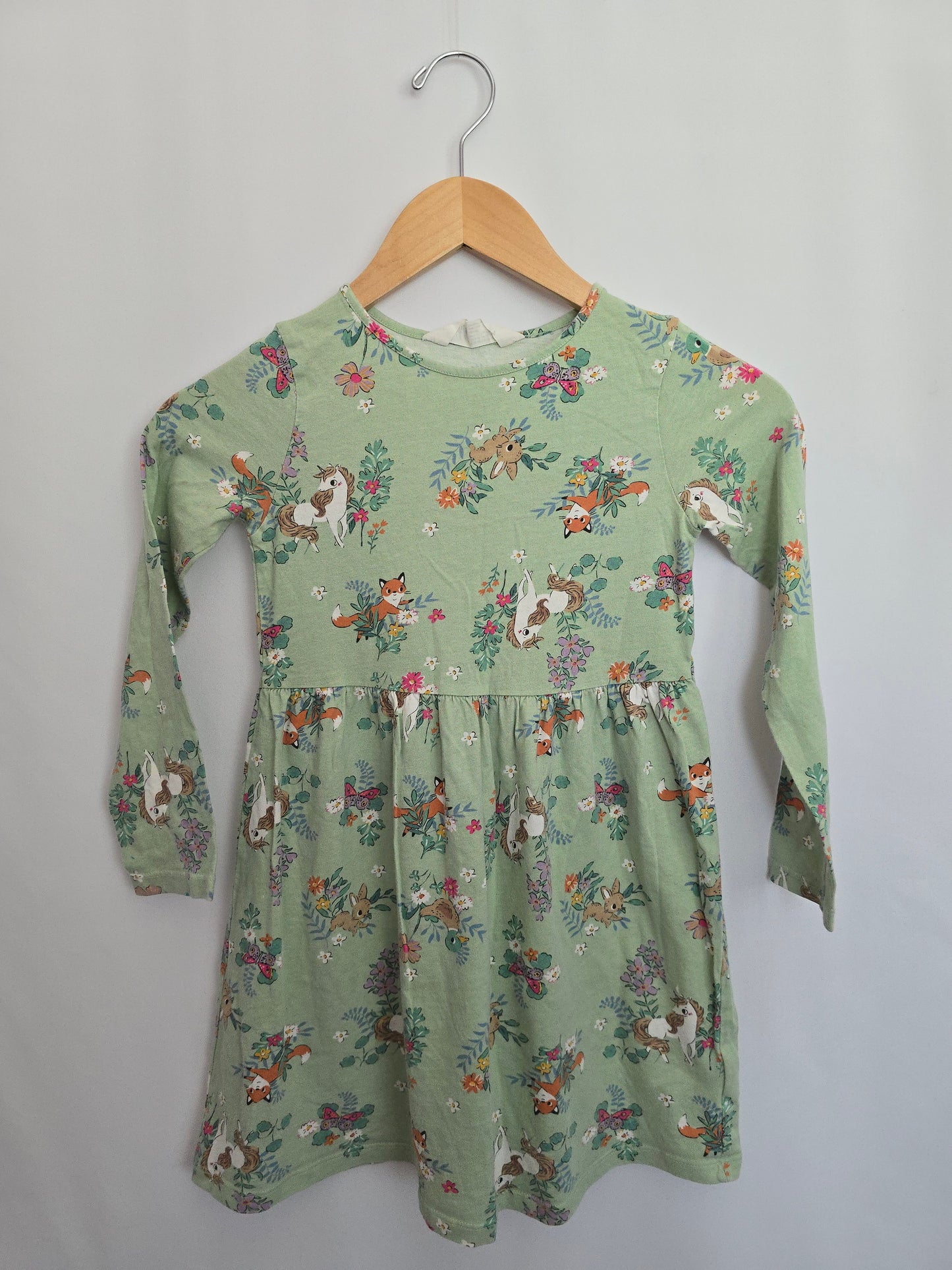 H&M Green Forest Friends Long Sleeve Dress • 6-8 years
