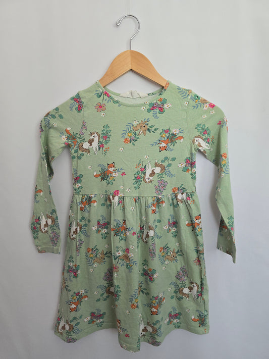H&M Green Forest Friends Long Sleeve Dress • 6-8 years