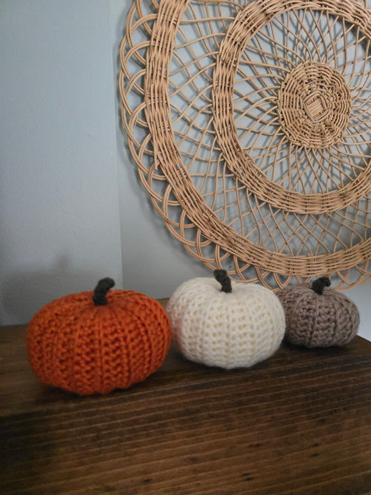3 Pack Crochet Pumpkin Small, Medium, Large • Cream, Pumpkin Spice, Champagne