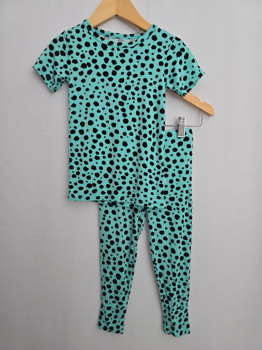 Posh Peanut Teal Leopard Pajama Set • 3 years
