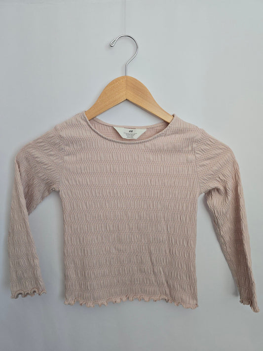 PLAY H&M Lettuce Hem Light Pink Long Sleeve Shirt • 4-6 years
