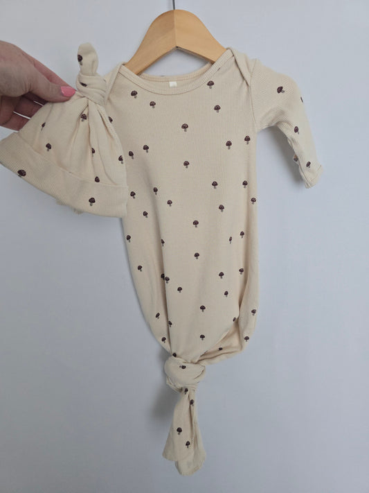 Quincy Mae Mushroom Knotted Gown & Matching Hat • Newborn