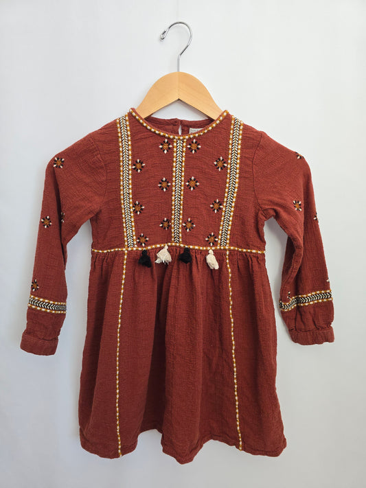 Zara Rust Brown Emroidered Dress • 7 years