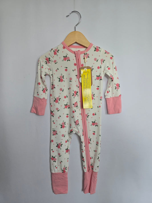 NEW Angel Dear Pink Rose Zip Footie • 3-6 months