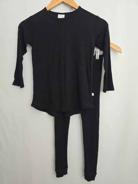 Tiny Button Apparel Black Ribbed Lounge Set • 7-8 years