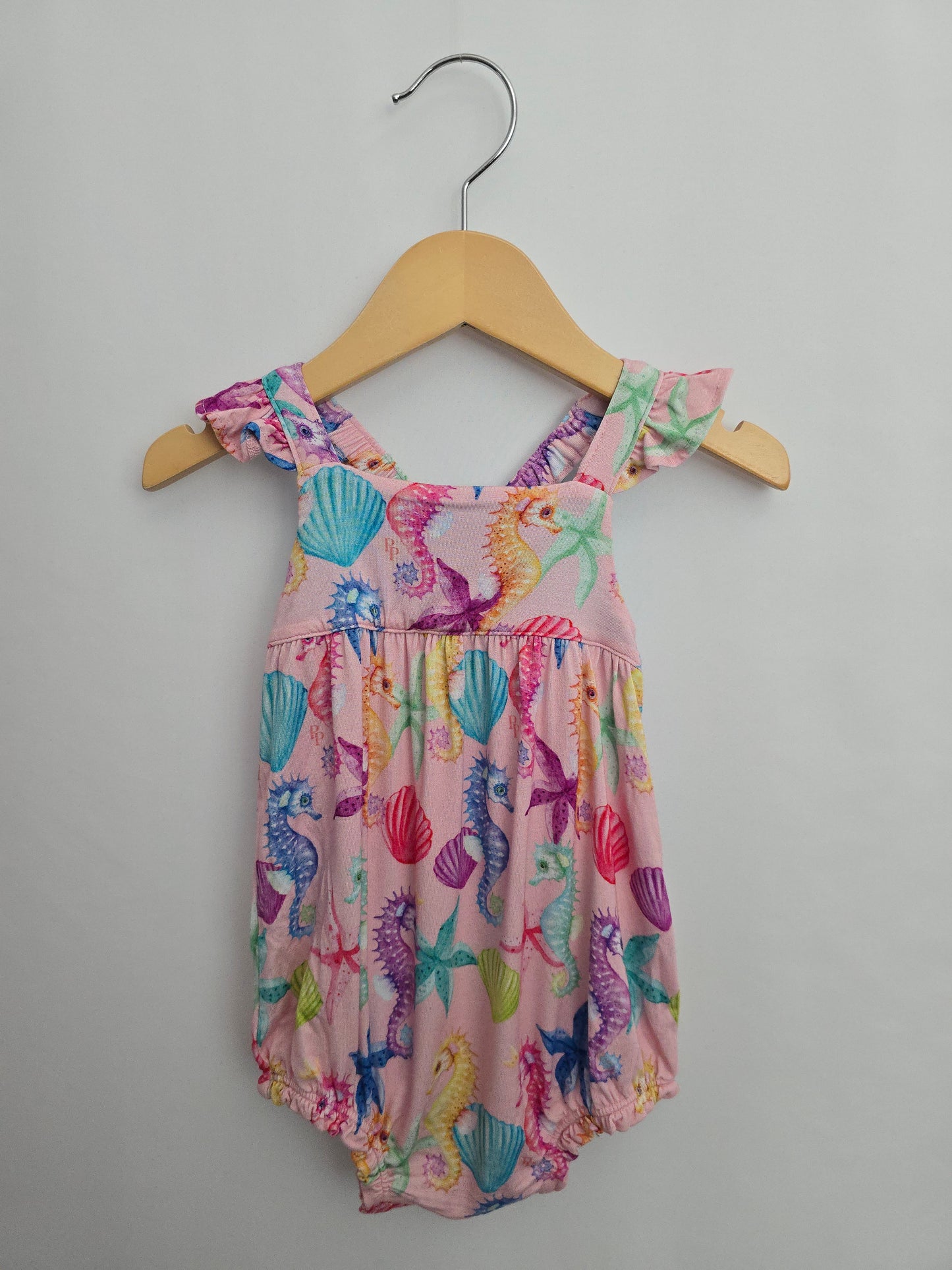 Posh Peanut Pink Seahorse Bubble Romper • 12-18 months