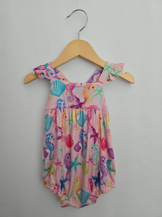 Posh Peanut Pink Seahorse Bubble Romper • 12-18 months