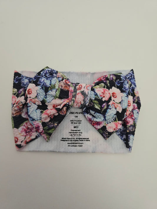 Posh Peanut Black Floral Large Bow Headband
