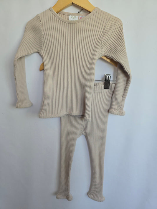 Zara Champagne Ribbed Lounge Set • 12-18 months