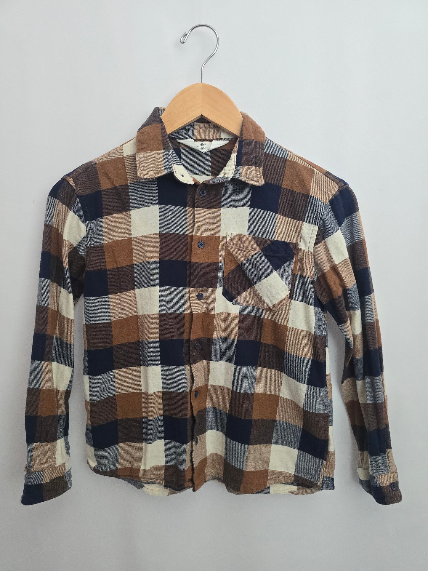 H&M Brown/Navy Plaid Shirt • 9-10 years