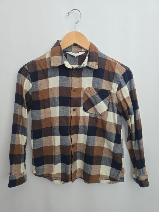 H&M Brown/Navy Plaid Shirt • 9-10 years