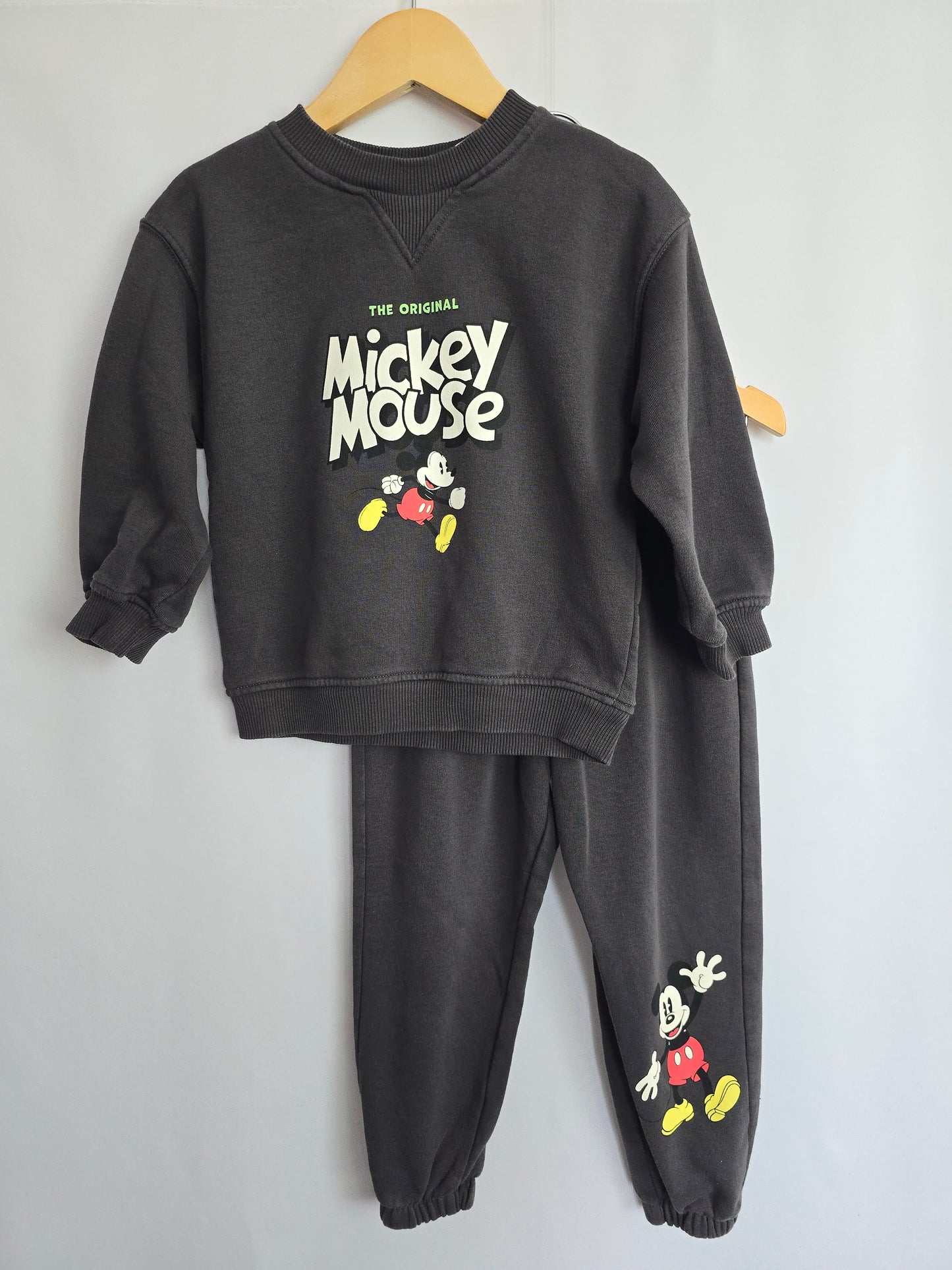 H&M Dark Grey Mickey Crewneck & Joggers • 2-3 years