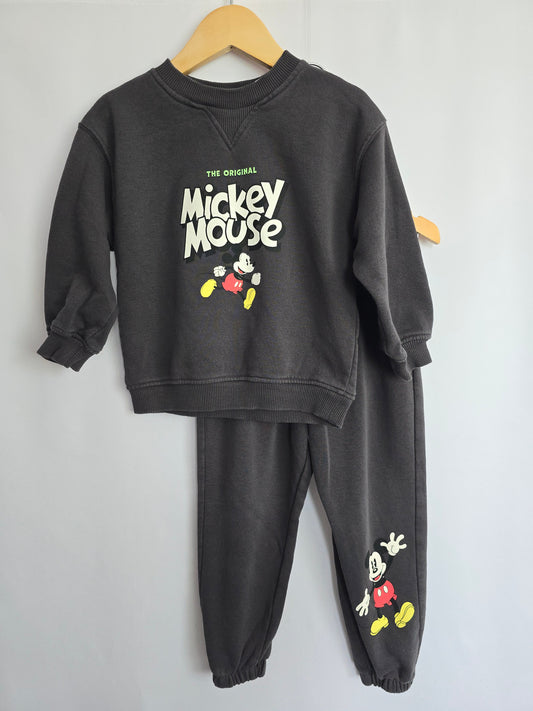 H&M Dark Grey Mickey Crewneck & Joggers • 2-3 years