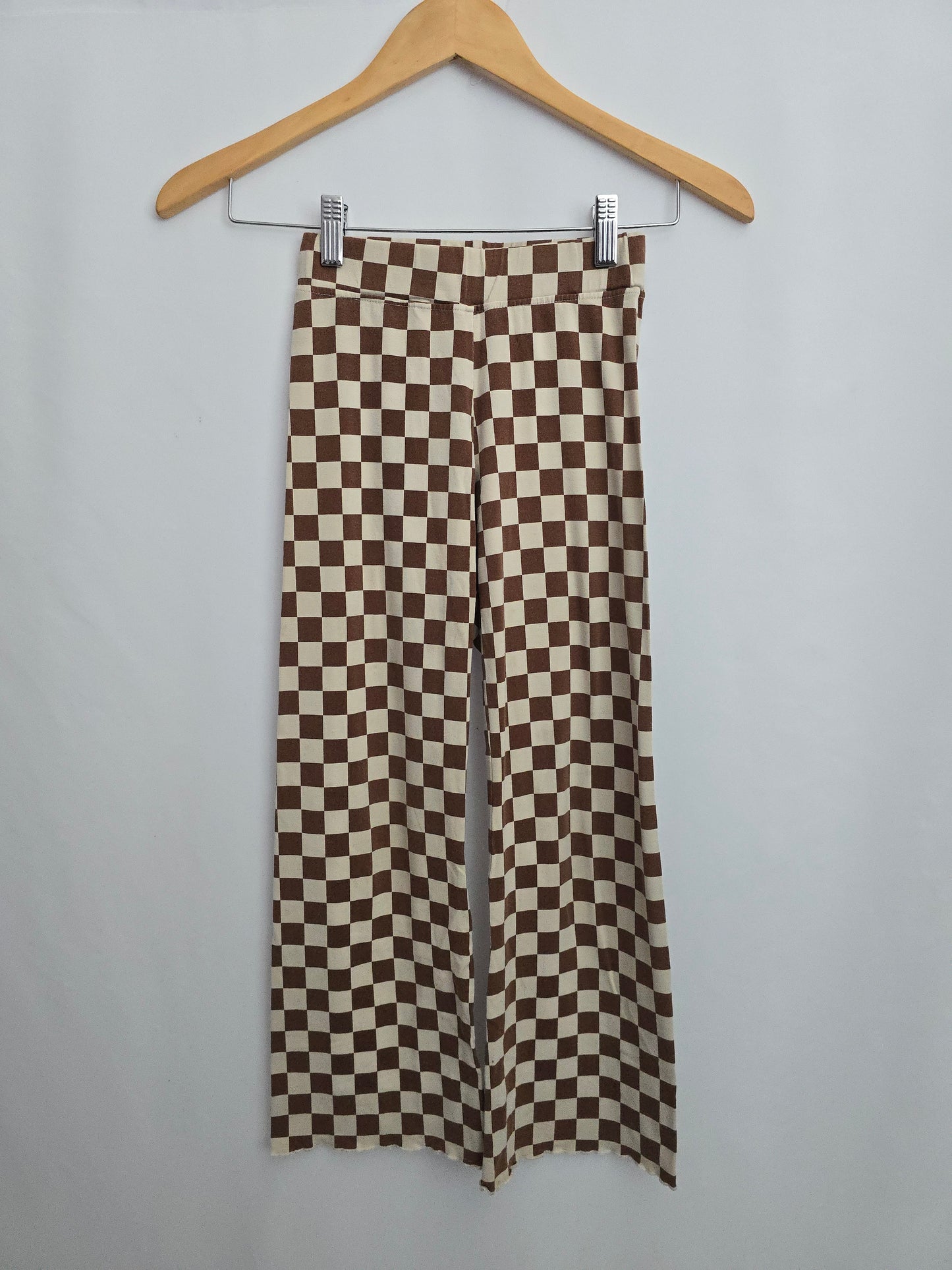 Jax & Lennon Mocha Checkered Lettuce Hem Pants • Youth Medium 8-9 years