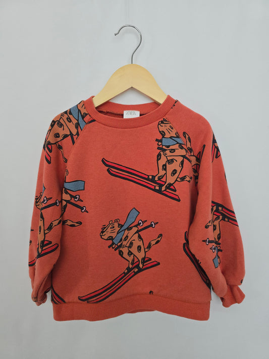 Zara Ski Cheetah Relaxed Crew • 3-4 years