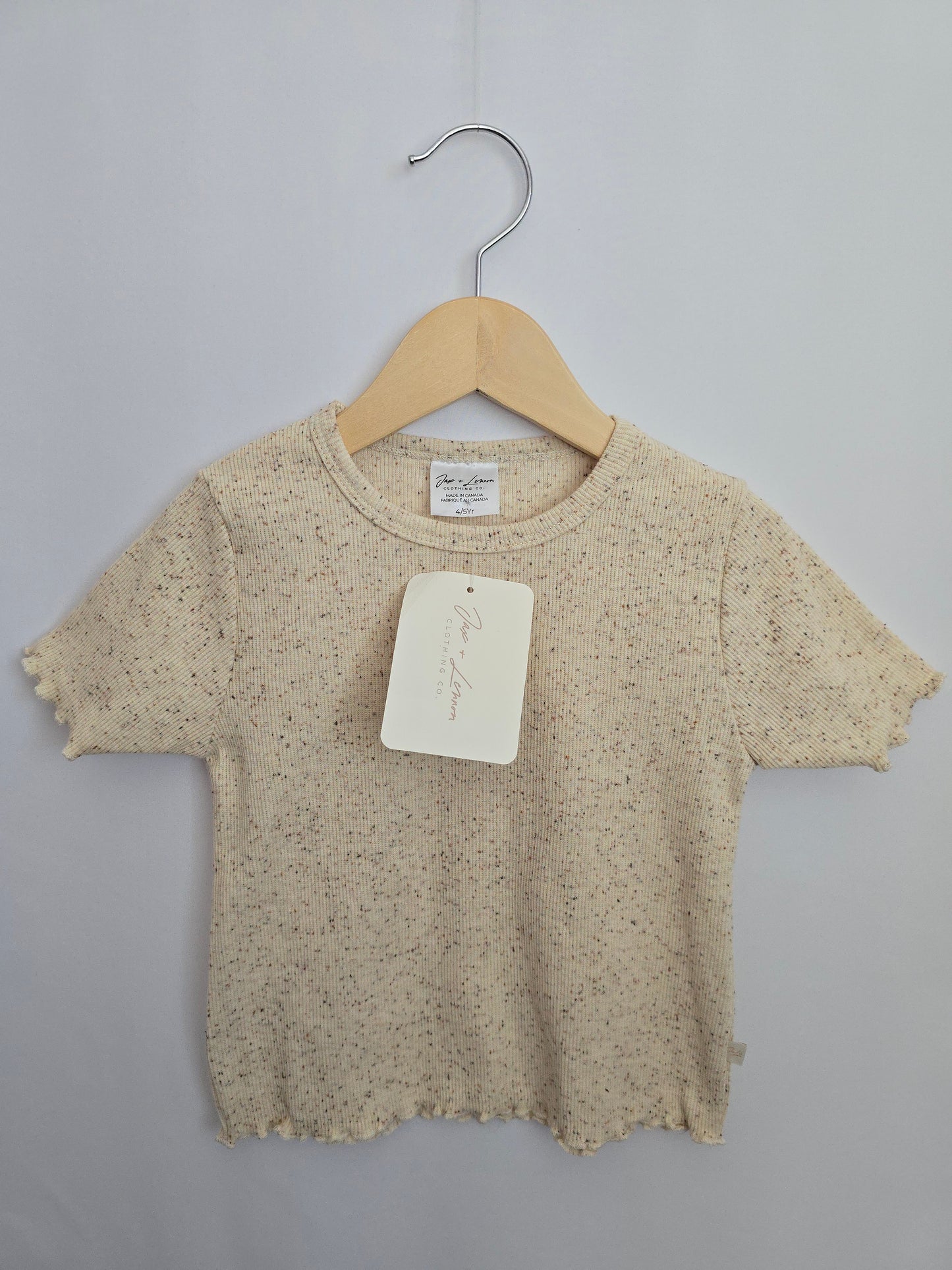 NEW Jax & Lennon Oat Speckle Ribbed Lettuce Hem Tee • 4-5 years
