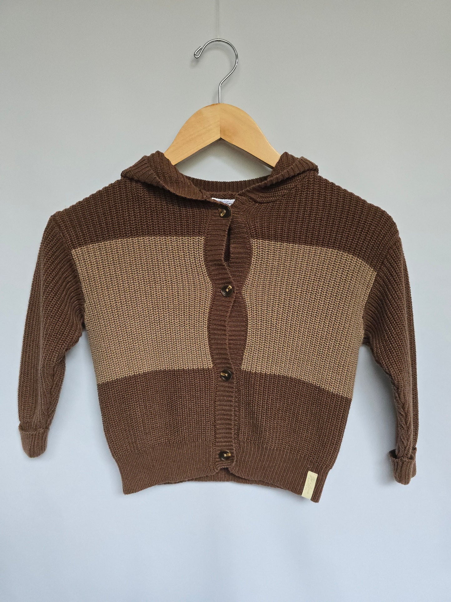 Jax & Lennon Brown Stripe Knit Cardigan • 3-4 years