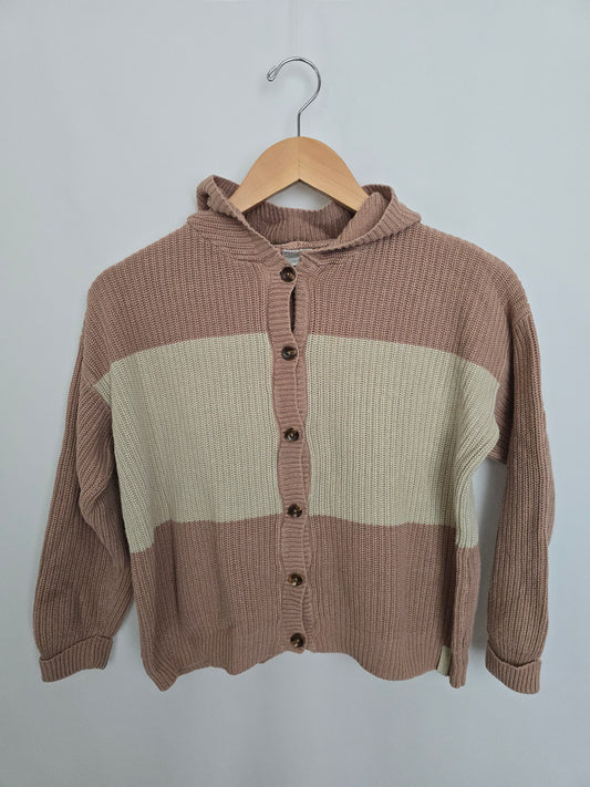 Jax & Lennon Blush Stripe Knit Hooded Button Up • 2-3 years