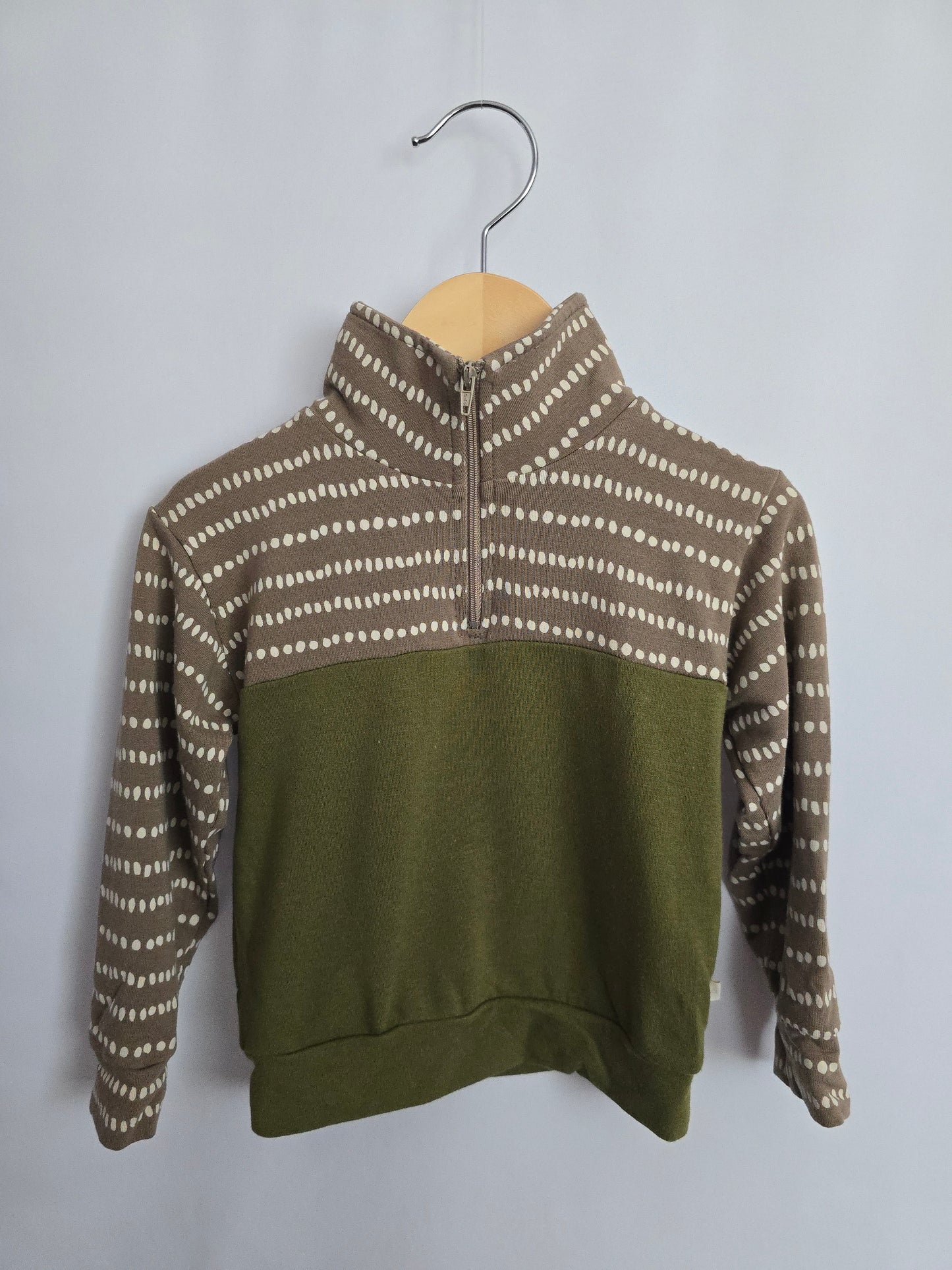 Jax & Lennon Dotted Lines/Olive 1/4 Zip Sweater • 12-18 months