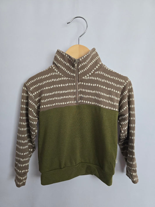 Jax & Lennon Dotted Lines/Olive 1/4 Zip Sweater • 12-18 months