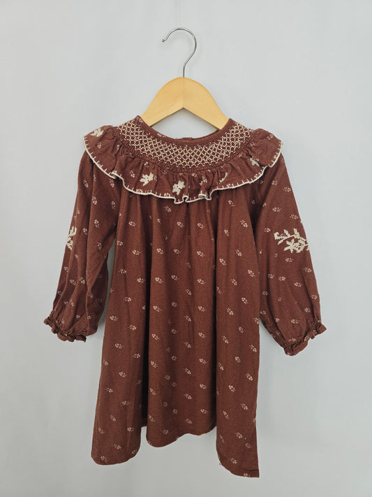 Zara Rust Floral Ruffle Button-Back Fancy Dress • 2-3 years