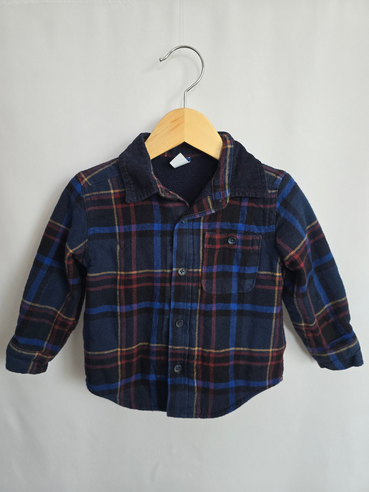Old Navy Blue Plaid Fleece Lined Button Up • 2 years