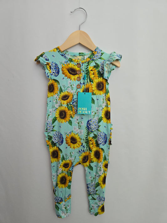 NEW Teal Sunflower Ruffle Bum Romper • 2 years