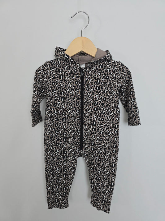 Tiny Button Apparel Leopard Hooded Zip Romper • 0-6 months
