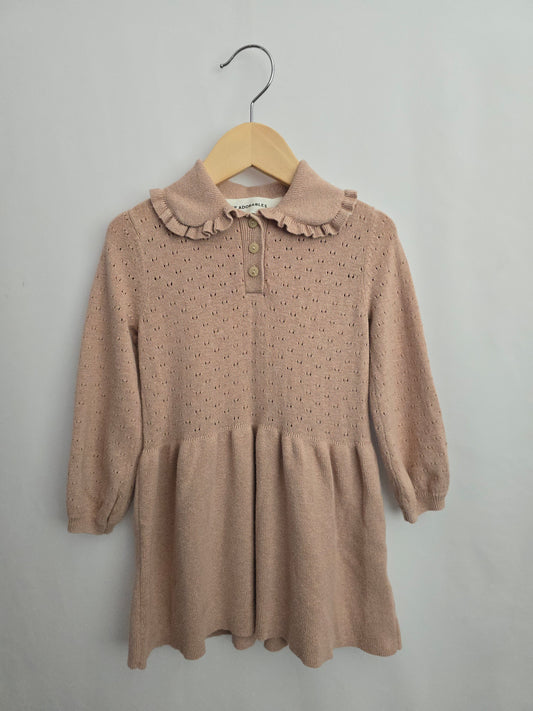 H&M Adorables Muted Pink Peter Pan Collar Knit Dress • 18-24 months