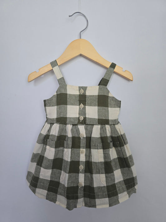 Baby Gap Olive Checkered Pocket Dress • 6-12 months