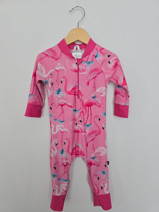Honeysuckle Flamingo Sunsuit • 12-18 months