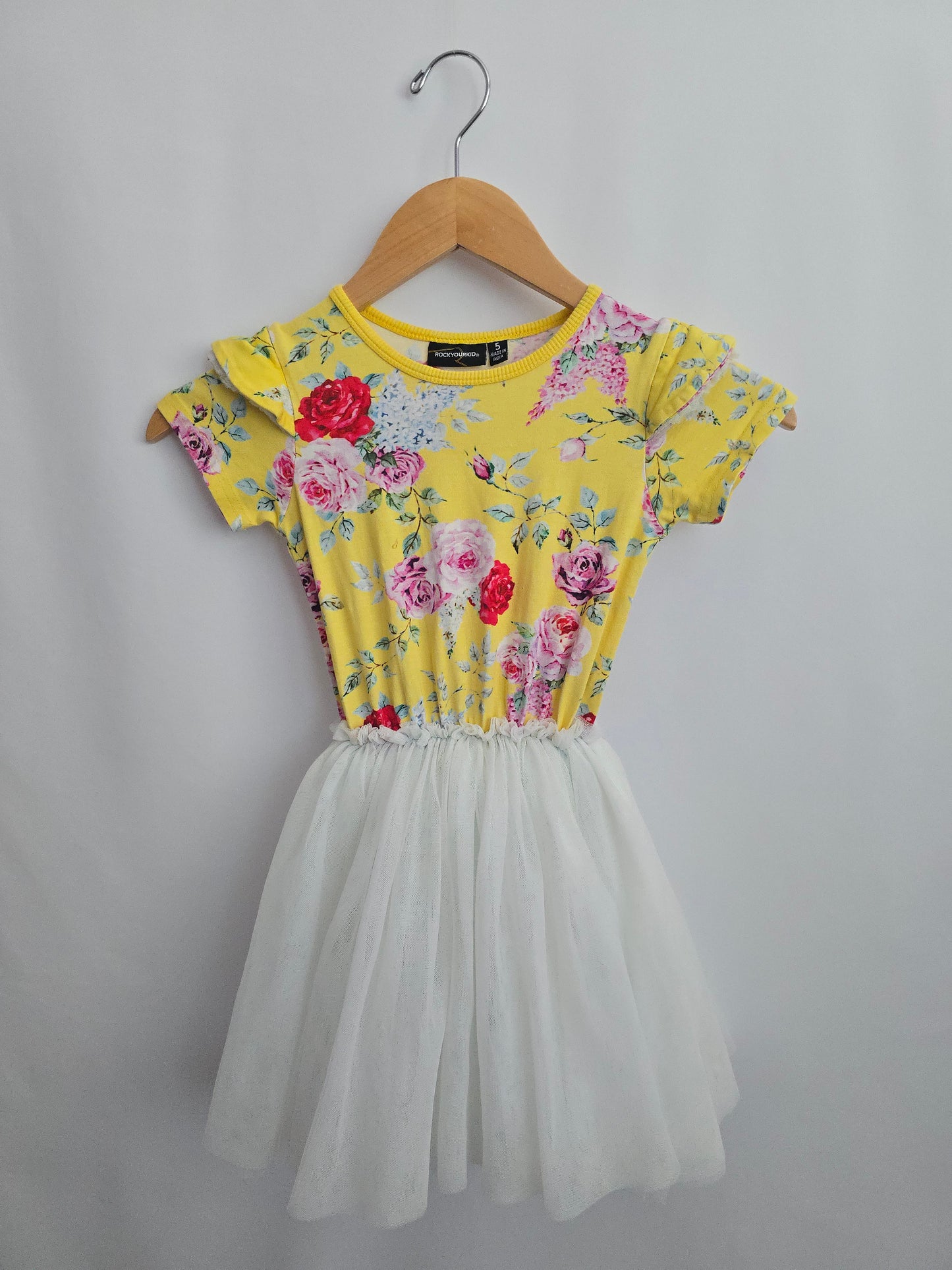 Rock You Kid Yellow Floral Tulle Dress • 5 years