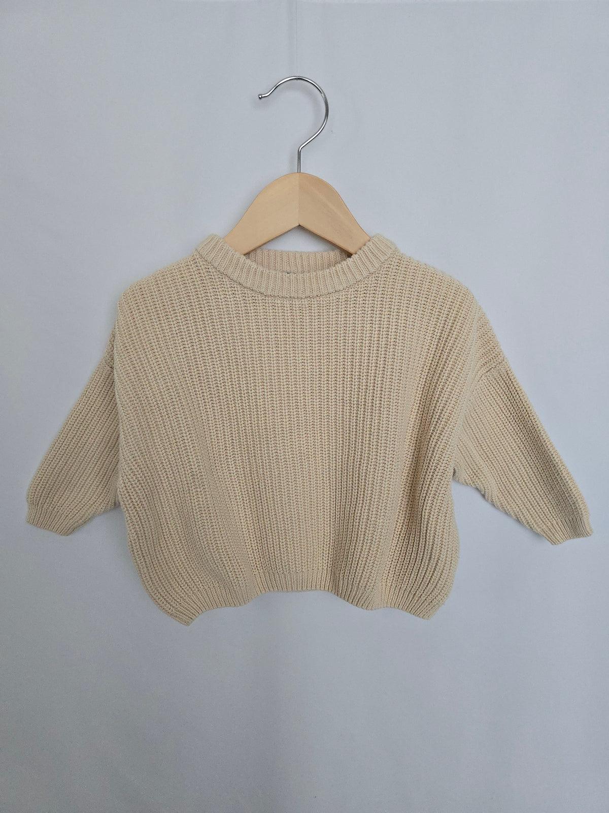 Belan J Cream Knit Oversized Crewneck • 12 months