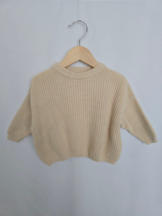 Belan J Cream Knit Oversized Crewneck • 12 months