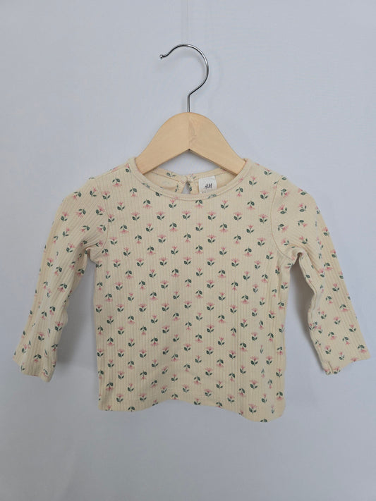 H&M Dainty Floral Rib Long Sleeve • 6-9 months