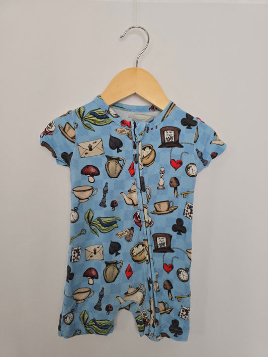 Little Capes & Crowns Mad Hatter Shortie Romper • 12-18 months